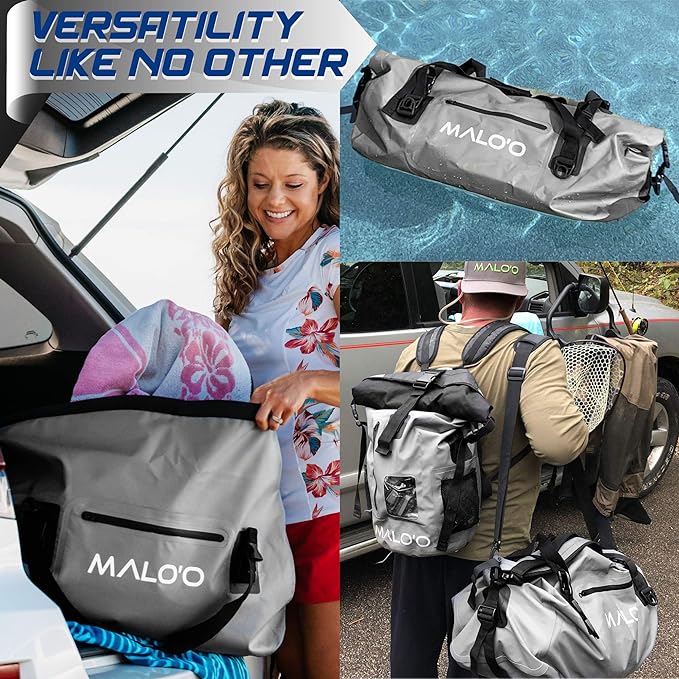 Malo'o Waterproof Dry Bag Duffel 40L/60L/100L, Roll Top Duffel Keeps Gear Dry for Kayaking, Rafting, Boating, Swimming, Camping, Hiking, Beach, Fishing - Internal & External Pockets and Molle Loops-StrideForce Fitness