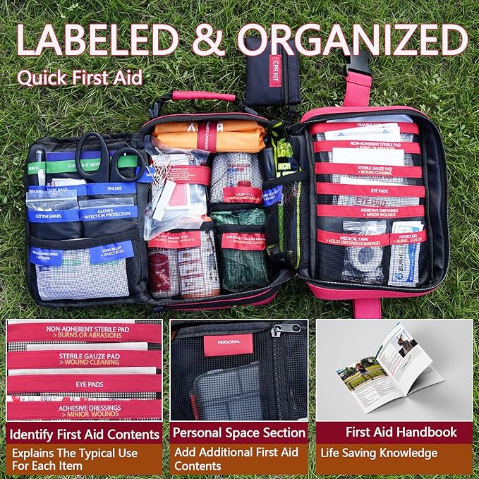 Comprehensive First aid Kits, First Aid Trauma Kit with Labelled Compartments for Cars, Home, Office, Backpacking, Camping, Traveling, and Cycling -324 Pieces-StrideForce Fitness
