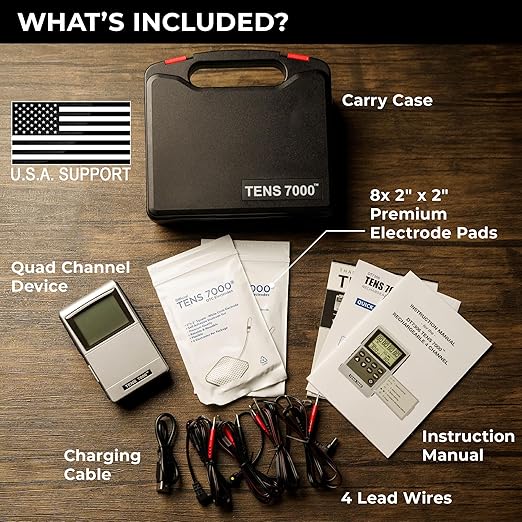 TENS 7000 Pro Rechargeable Tens Unit Muscle Stimulator, 4 Channels, Back Pain Relief, 8 Electrodes/Unit Pads, EMS and TENS Machine, Muscle Recovery & Growth, Stim Machine, Electrotherapy-StrideForce Fitness