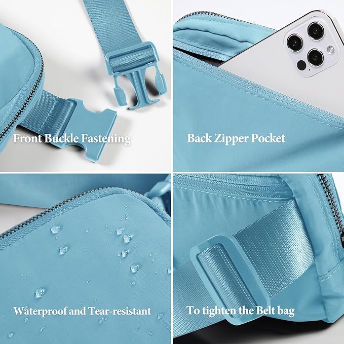 ODODOS Unisex Mini Belt Bag with Adjustable Strap Small Fanny Pack for Workout Running Traveling Hiking, Steel Blue-StrideForce Fitness