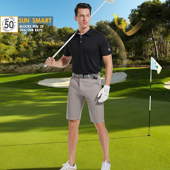 Mens Golf Shirt Short Sleeve Moisture Wicking Dry Fit Performance Solid Casual Pique Collared Golf Polo Shirts for Men-StrideForce Fitness