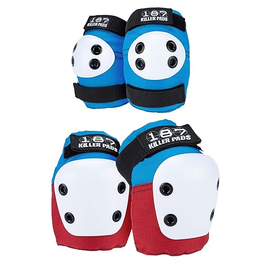 187 Killer Pads Knee Pads, Elbow Pads Combo Pack, Red/White/Blue, Large/X-Large-StrideForce Fitness