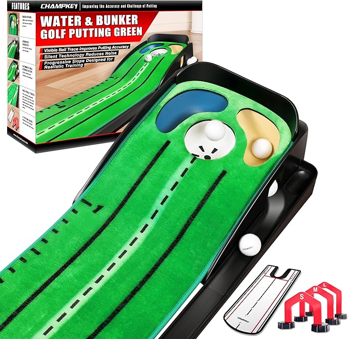CHAMPKEY Professional Hazard Golf Putting Green Come with Golf Putting Gates and Putting Mirror - Progressive Slope Tech and Noise Reduction Tech Golf Putting Mat-StrideForce Fitness