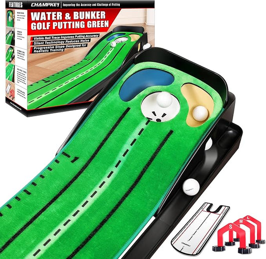 CHAMPKEY Professional Hazard Golf Putting Green Come with Golf Putting Gates and Putting Mirror - Progressive Slope Tech and Noise Reduction Tech Golf Putting Mat-StrideForce Fitness