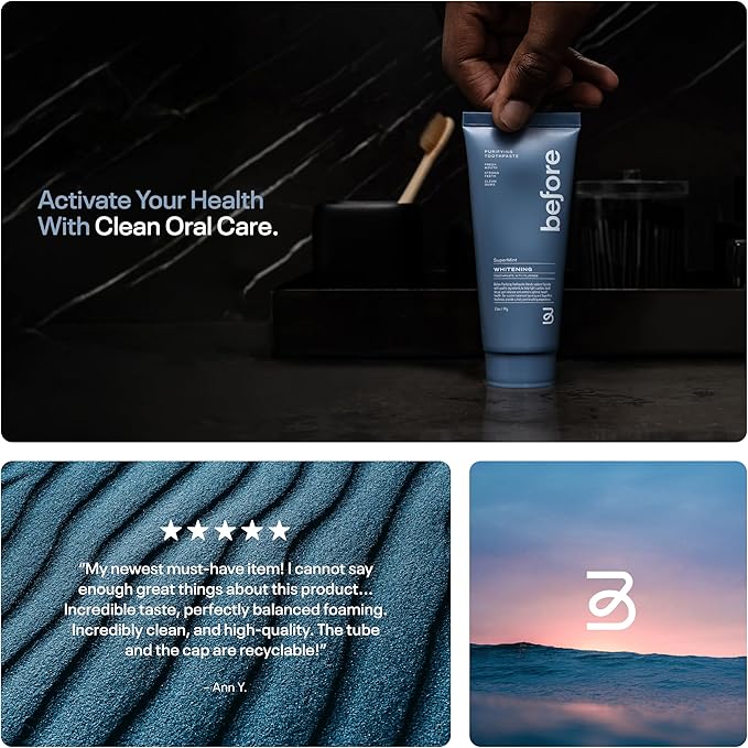 Before | Whitening Anti-Cavity Toothpaste | Vegan, Reduces Plaque for Gum Health, Balanced Foaming, Low Abrasion, Long Lasting Minty Fresh Breath, Plant-Based 3.5oz Tubes, Made in The USA — 2 Pack