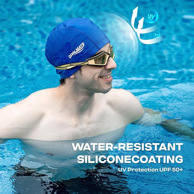 COOLMATE Fabric Swim Cap for Adult Women Men Kid 3 4 6 8 14 16, Silicone Water Resistant Layer, Cloth Swim Cap Gifts for Swimmers, Lightweight for Pool, Lap Swimming (1 pc)-StrideForce Fitness