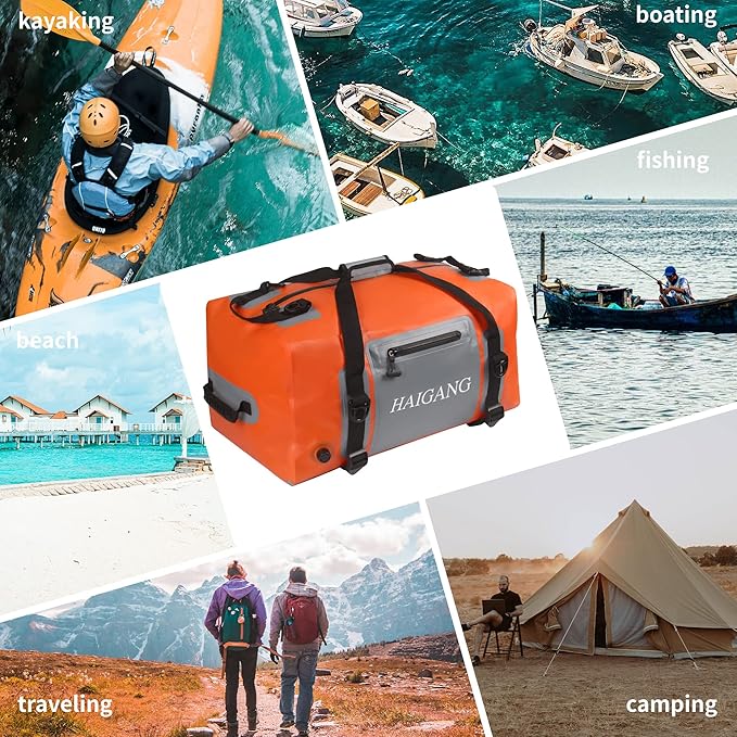 150L Waterproof Duffel Bag Travel Dry Bag, Large Capacity, Adjustable Thickened Straps and Handles, Zip Closure, Air Valve, Keep Equipment Safe, Suitable for Boating Rafting Orange-StrideForce Fitness