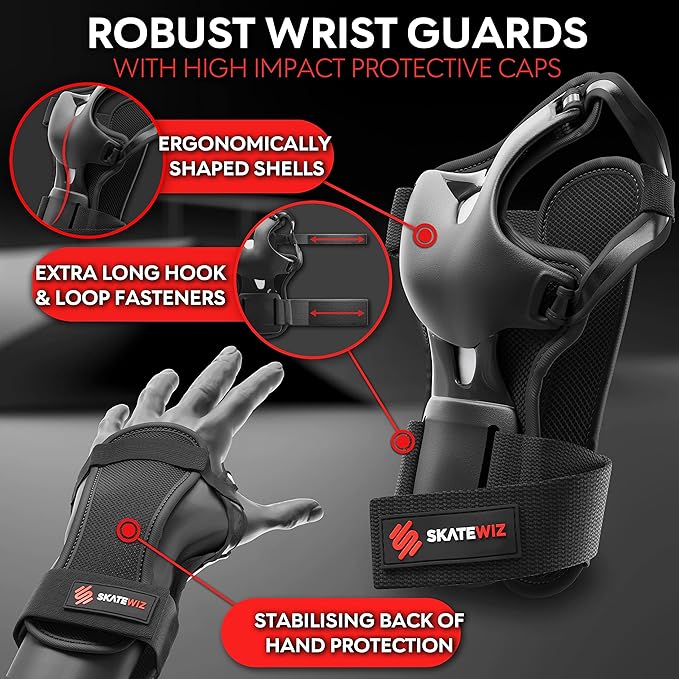 SKATEWIZ Skating Protective Gear Adults & Kids [6pc] incl. Knee Pads, Elbow Pads Wrist Guards for Roller Skating & Skateboarding-StrideForce Fitness