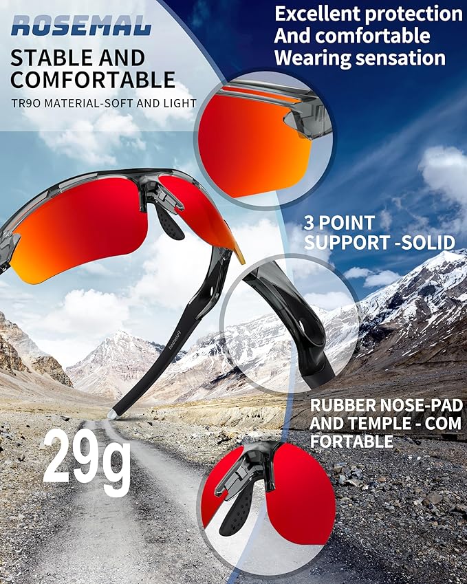 Polarized Sports Sunglasses for Men Women,UV400 Protection Sunglass for Running Cycling Fishing Hiking TR90-StrideForce Fitness