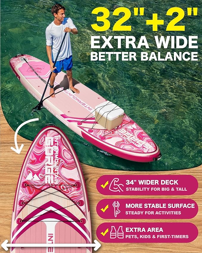 11'x34 Ultra Wide Paddleboard, Inflatable SUP&430lb Capacity for All Skill, Stand-up Paddle Board for Yoga/Family, EVA Deck, US Fin, High-Pressure Pump, 100L Bag, Safety Leash-StrideForce Fitness