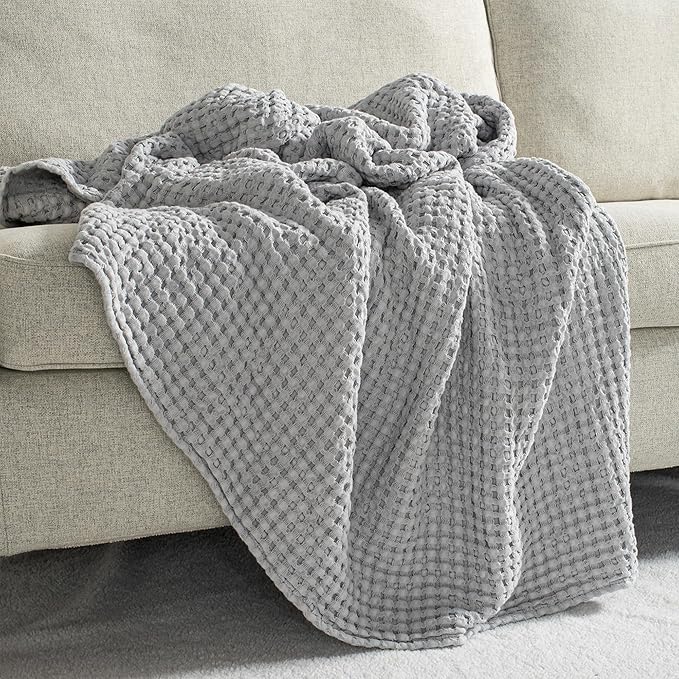 Carriediosa 100% Cotton Waffle Weave Blanket 400GSM Breathable Thermal Blankets for Bed Couch Sofa Soft and Cozy Throws for All Season Home Decor, 50"X 60" Light Grey-StrideForce Fitness