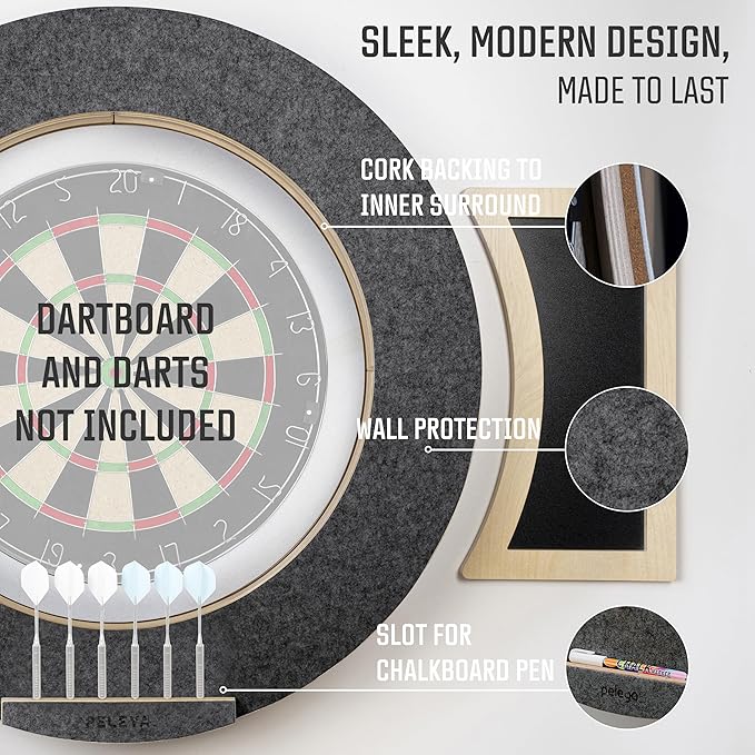 Dart Board Cabinet Set with LED Light; Bristle Dartboard, Built in LED Light, Darts and Chalkboards-StrideForce Fitness