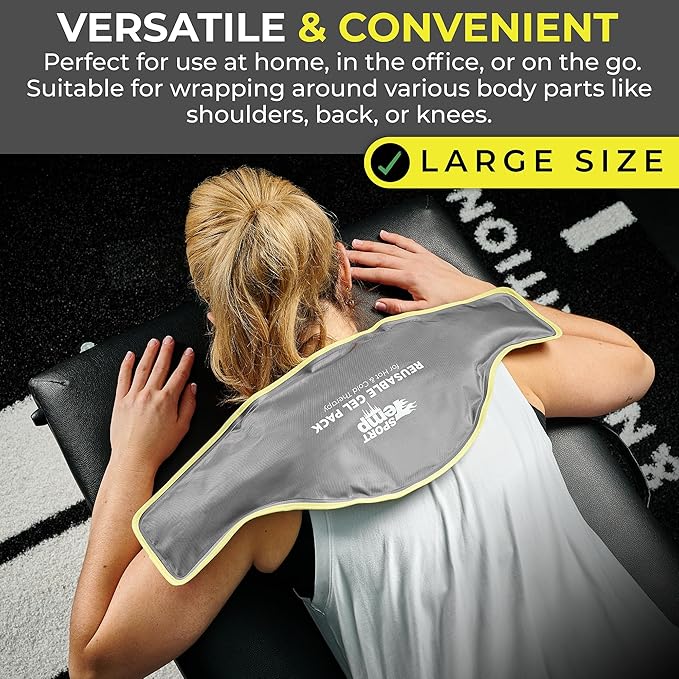 Hot & Cold Reusable Gel Pack Wrap for Neck/Shoulder/Back Pain Relief - Flexible Soft Compress - Ice & Heat Therapy for Rotator Cuff, Cervical, Pain, Swelling, Injuries and Surgery - Sport Temp-StrideForce Fitness