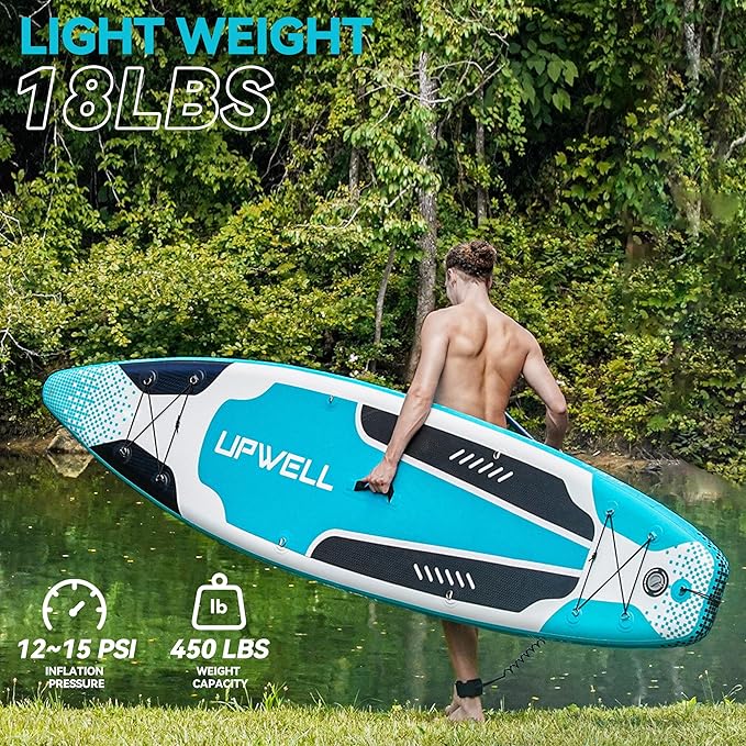 UPWELL 10'6"/11'/11'6" Inflatable Paddle Board, Stand Up Paddlboard for Youth & Adults, Stable Design, Premium SUP Accessories, Backpack, Leash, Hand Pump, Fins-StrideForce Fitness