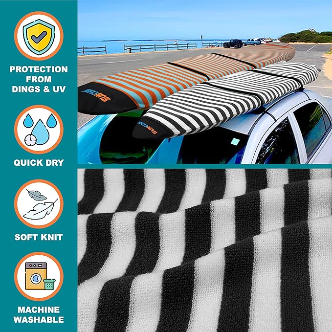 SUN CUBE Surfboard Sock Cover, Protective Surf Bag for Surfing Board, Light Stretchy Surfbag Sleeve for Longboard, Hybrid (8'6'', Black White)-StrideForce Fitness