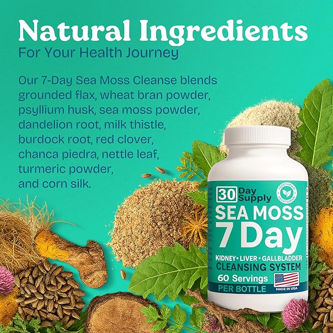Atlantic Naturals Sea Moss Capsules – 7 Day Herbal Blend for Liver & Gallbladder Wellness – with Dandelion Root, Milk Thistle, Burdock Root, Red Clover & Chanca Piedra – 180 Count Sea Moss Capsules-StrideForce Fitness