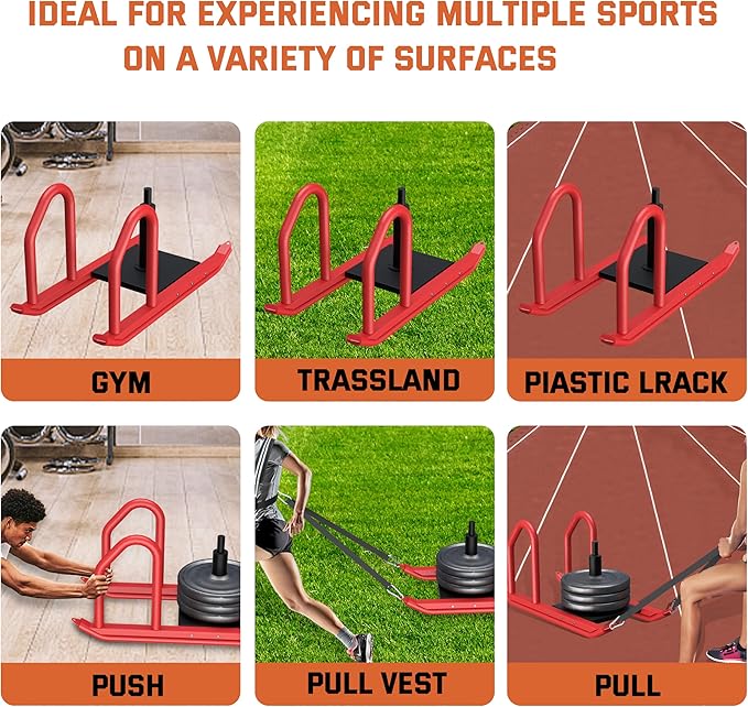 Weight Sled for Training, Heavy Duty 500 LBS Pull Push Sled for Outdoor, Indoor, Football, Durable Steel Weighted Sled, Compatible with 1" & 2" Weight Plate, Frame with Adjustable Reflective Stripe Vest-StrideForce Fitness
