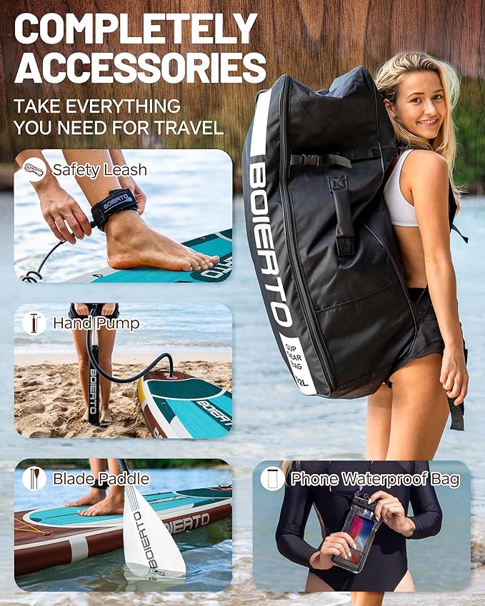 Inflatable Stand Up Paddle Board 10'8“*34"/11'*33" Extra Wide Paddle Boards for Adults, SUP with Premium Accessories & Nylon Backpack, Adjustable Paddle, Hand Pump, Bottom Fin, Leash-StrideForce Fitness