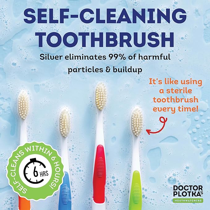 MOUTHWATCHERS Soft Flossing Manual Toothbrush for Adults, Red, Ultra Clean, Good for Sensitive Teeth and Gums, by Dr. Plotka's