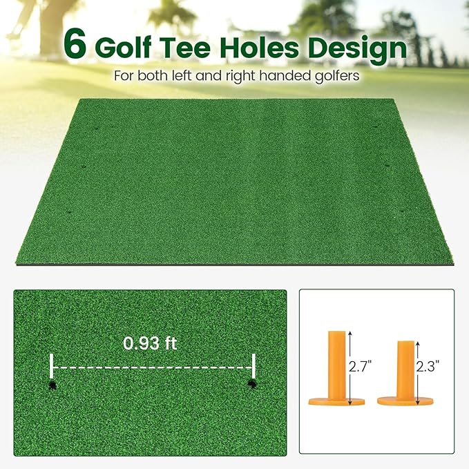 Tangkula Golf Hitting Mat, Artificial Turf Mat for Indoor/Outdoor Golf Practice Includes 2 Rubber Tees & 2 Alignment Sticks, Golf Training Mat for Home Backyard Garage-StrideForce Fitness