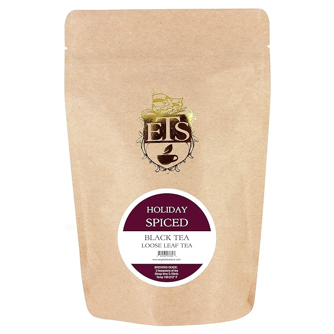 Holiday Spiced Flavored Black Tea | Loose Leaf Pouches 4oz| Cozy Cinnamon Clove Orange Spice Blend | Warm Aromatic Festive Winter Tea | Perfect for Gifting Fireside Moments English Tea Store-StrideForce Fitness