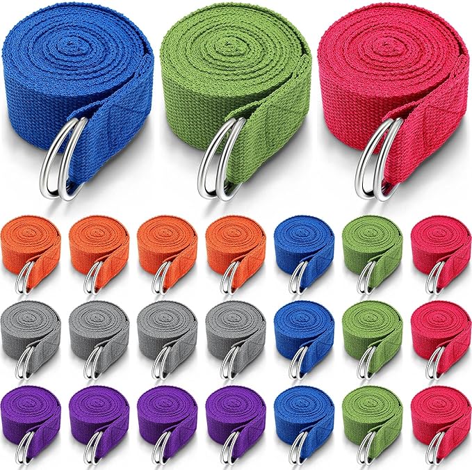 Leyndo 24 Pieces Yoga Strap Stretching Pilates Exercise Adjustable Straps 6 ft Non Elastic Yoga Belt with Adjustable D Ring Buckle for Pilates Gym Workouts Fitness-StrideForce Fitness
