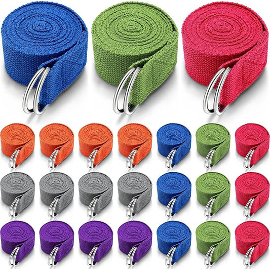 Leyndo 24 Pieces Yoga Strap Stretching Pilates Exercise Adjustable Straps 6 ft Non Elastic Yoga Belt with Adjustable D Ring Buckle for Pilates Gym Workouts Fitness-StrideForce Fitness