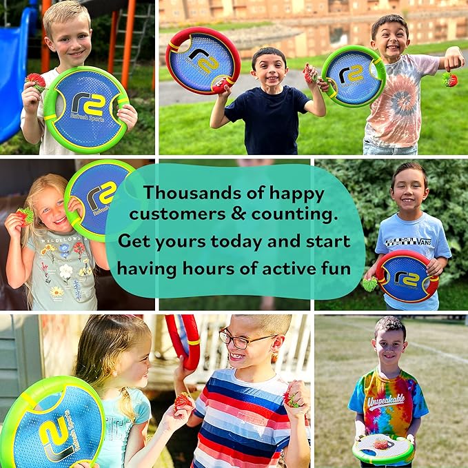 Fun Bouncy Paddle & Stringy Ball Toss & Catch Game - Easy to Use for Kids All Ages - Soft Foam Design for Safe Play Indoors or Outdoors - Also Works as Flying Disc - Great Gift Idea for Boys & Girls-StrideForce Fitness