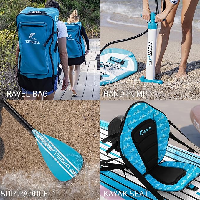UPWELL 11’6”/11'2”/11'/10'8”/10'6”/10'2” Inflatable Stand Up Paddle Board with sup Accessories Including Backpack, Repairing Kits, Non-Slip Deck, Leash, 3 Fins, Paddle and Hand Pump-StrideForce Fitness