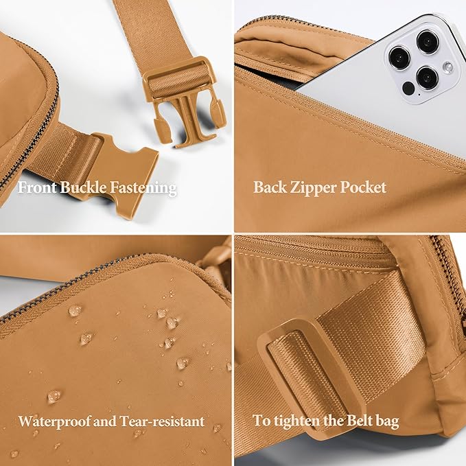 ODODOS Unisex Mini Belt Bag with Adjustable Strap Small Fanny Pack for Workout Running Traveling Hiking, Bronze-StrideForce Fitness