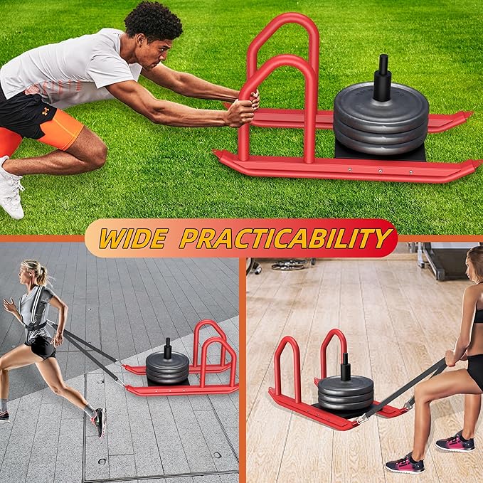 Weight Sled for Training, Heavy Duty 500 LBS Pull Push Sled for Outdoor, Indoor, Football, Durable Steel Weighted Sled, Compatible with 1" & 2" Weight Plate, Frame with Adjustable Reflective Stripe Vest-StrideForce Fitness