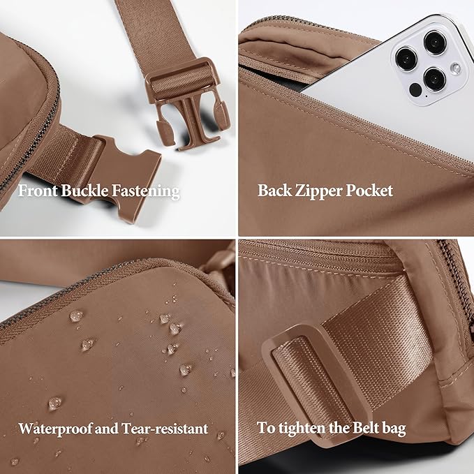 ODODOS Unisex Mini Belt Bag with Adjustable Strap Small Fanny Pack for Workout Running Traveling Hiking, Brown-StrideForce Fitness