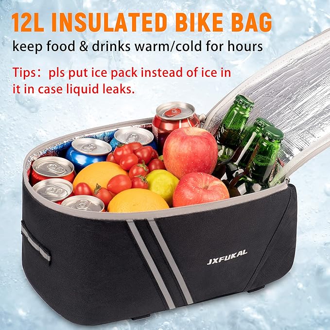 JXFUKAL Rear Bike Rack Bag with Rain Cover, 7L/9L/10L/12L Waterproof Bicycle Ebike Saddle Bag Cycling Pannier Trunk Carrier with Reflector & Adjustable Cord for Commuter Travel Outdoor-StrideForce Fitness