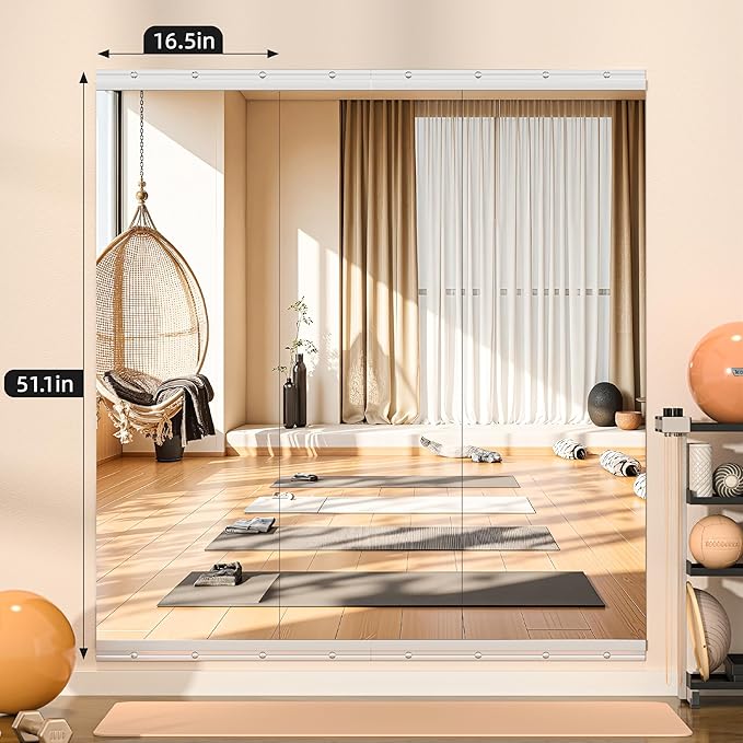 Hasipu Home Gym Mirror, 52"x17" x 3 PCS Frameless Wall Mounted Mirrors, Large Body Mirror for Home Gym, Yoga Studio, Bedroom, Silver Tempered Glass-StrideForce Fitness