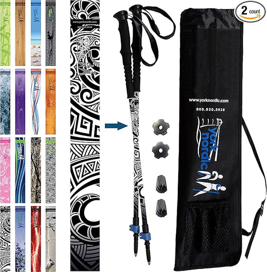 York Nordic Hiking & Walking Poles - Cushion Foam Grips w/Nordic Strap - Lightweight, Adjustable, and Great for Balance -2 Pieces w/Flip Locks, and Travel Bag - Heights 5'4"-6'2"-StrideForce Fitness