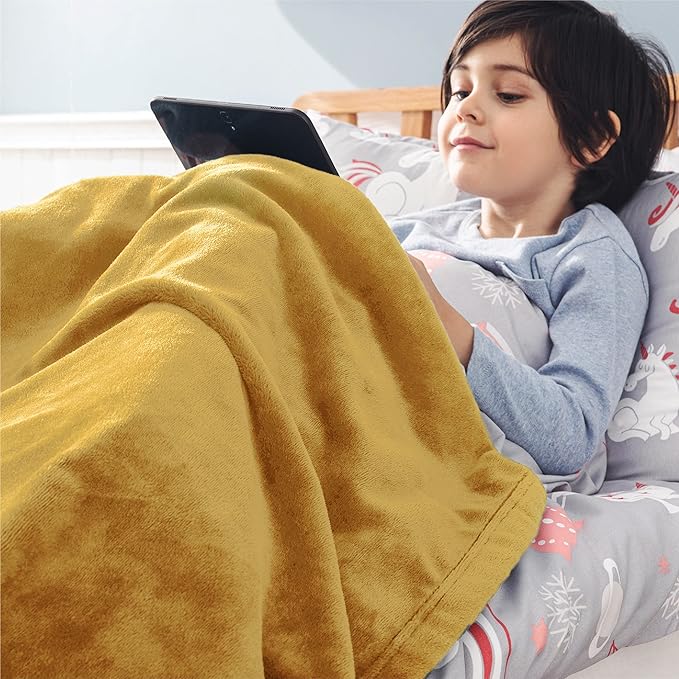 Bedsure Bedding Fleece Blanket for Girls and Boys - Soft Cozy Cute Small Throw Blankets for Travel, 43x55 Inches, Gold-StrideForce Fitness