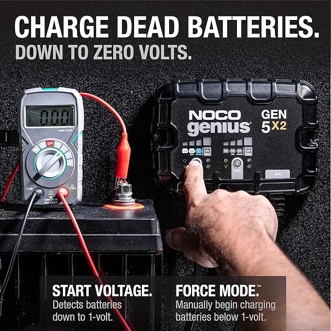 NOCO Genius GEN5X2: 2-Bank, 10A Onboard Battery Charger - 5A Per Bank, 12V Waterproof Marine Charger with Overcharge Protection & Temperature Compensation – for Lead-Acid & Lithium Batteries-StrideForce Fitness
