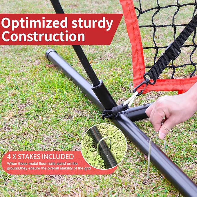 6'X6' Baseball Softball Practice Net with Batting Tee and Ball Caddy, Bonus Strike Zone Target and Bow Frame, for Hitting, Pitching, Catching-StrideForce Fitness