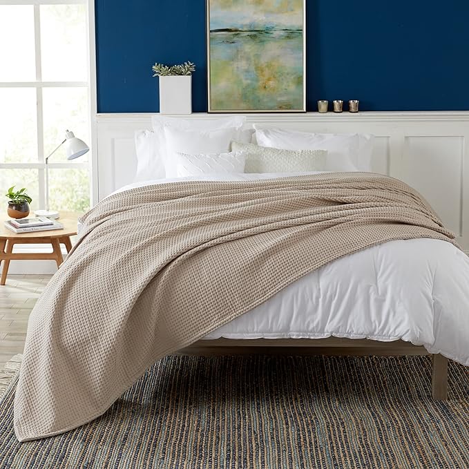 100% Cotton Waffle Weave Bed Blanket | Soft, Breathable, and Lightweight Blanket for All-Season | Perfect for Layering | Brielle Collection (King, Taupe)-StrideForce Fitness