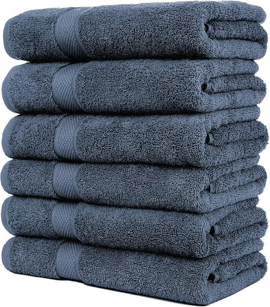 Pleasant Home Bath Towels Set of 6 (24” x 50”) 100% Cotton, 515 GSM | Lightweight, Soft & Absorbent Luxury Towels for Bathroom | for Gym, Pool & Spa | 6 Pack, Navy-StrideForce Fitness