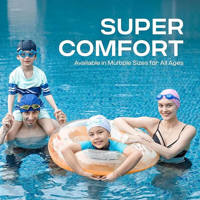 COOLMATE Fabric Swim Cap for Adult Women Men Kid 3 4 6 8 14 16, Silicone Water Resistant Layer, Cloth Swim Cap Gifts for Swimmers, Lightweight for Pool, Lap Swimming (1 pc)-StrideForce Fitness