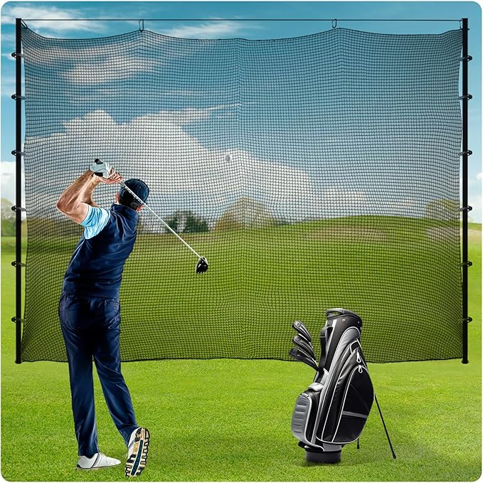Sports Netting,Golf Practice Net Hitting Net with 33Feet Nylon Rope Also for Baseball, Hockey, Soccer, LAX and More - 10x10ft/10x15ft/10x20ft/10x25ft/10x30ft/10x40ft/10x50ft-StrideForce Fitness
