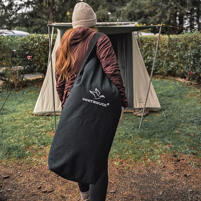 WHITEDUCK Top Load Canvas Folding Duffel Bag, Water Resistant Army Style Shoulder Bag for Men and Women- Gym, Sports, Travel, Hiking, Camping, Backpacking (Large 25" x 42",Black)-StrideForce Fitness