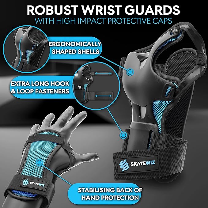 SKATEWIZ Skating Protective Gear Adults & Kids [6pc] incl. Knee Pads, Elbow Pads Wrist Guards for Roller Skating & Skateboarding-StrideForce Fitness