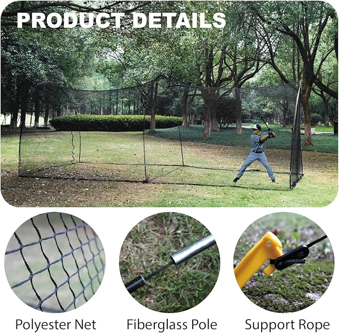 AIRHOP 22/30 FT Portable Baseball & Softball Batting Cage for Backyard Batting Practice, Durable Large Enclosed Batting Cage with Pitching Machine Hole and Removable Door-StrideForce Fitness