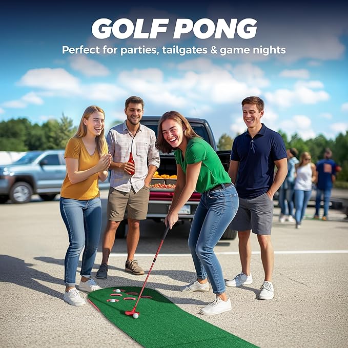 Golf Putting Game Set, Mini Golf Game Set with 2 Putters 2 Balls, 10 Feet Practice Putting Green Mat for Adults, Indoor Outdoor Backyard Party Game-StrideForce Fitness