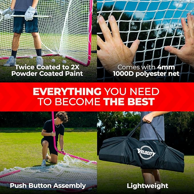 Velocity - Lacrosse Goal - Portable Steel Frame with Black Net, Perfect for Youth and Adult Training, Backyard Design-StrideForce Fitness