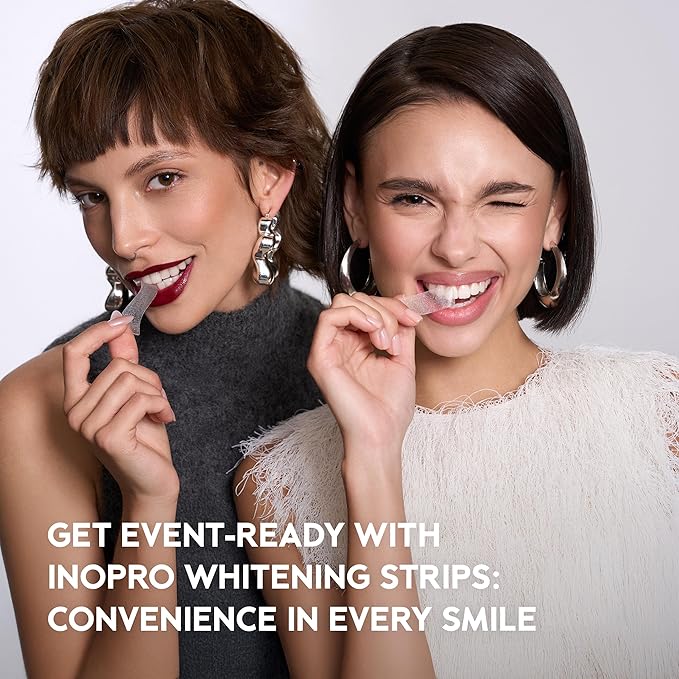 InoPro Natural Teeth Whitening Strips Kit 14 Treatments - Sensitive Teeth Whitener, Peroxide Free with Papain, Bromelain, Coconut Oil, White Strips for Teeth Whitening (28 Strips)