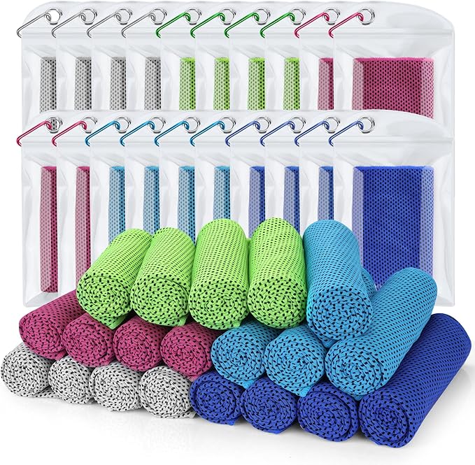 Biange Cooling Towel (Pack of 20, 40"x12") with Pouches for Sports, Workout, Fitness, Gym, Yoga, Golf, Pilates, Travel, Camping & More-StrideForce Fitness