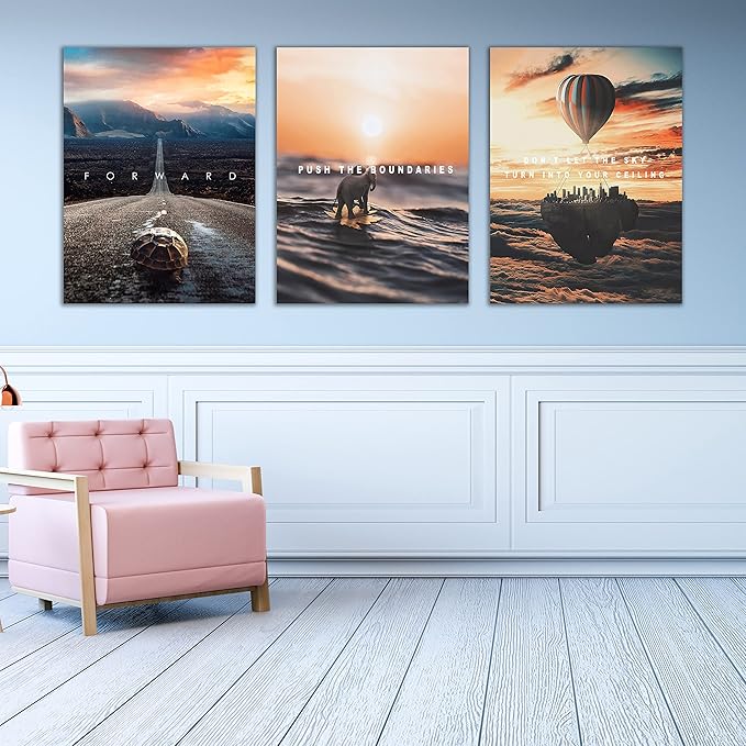 Motivational Wall Decor Poster Inspirational Wall Art 3 Pieces Canvas Wall Painting Framed Artwork for Living Room Bedroom Office Home Decor Prints Pictures Wall Decor Ready to Hang 60''Wx 28''H-StrideForce Fitness